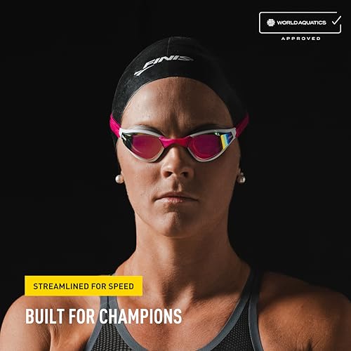FINIS Mach 1 Low-Profile Racing Goggles Pink Opal for Swimmers with 5 Nose Pieces and Carry Bag