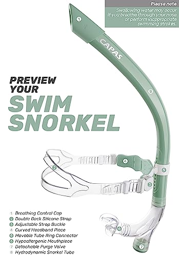 CAPAS Adult Swim Snorkel with Liquid Silicone Mouthpiece for Lap Swimming Adjustable Strap Ultimate Fit