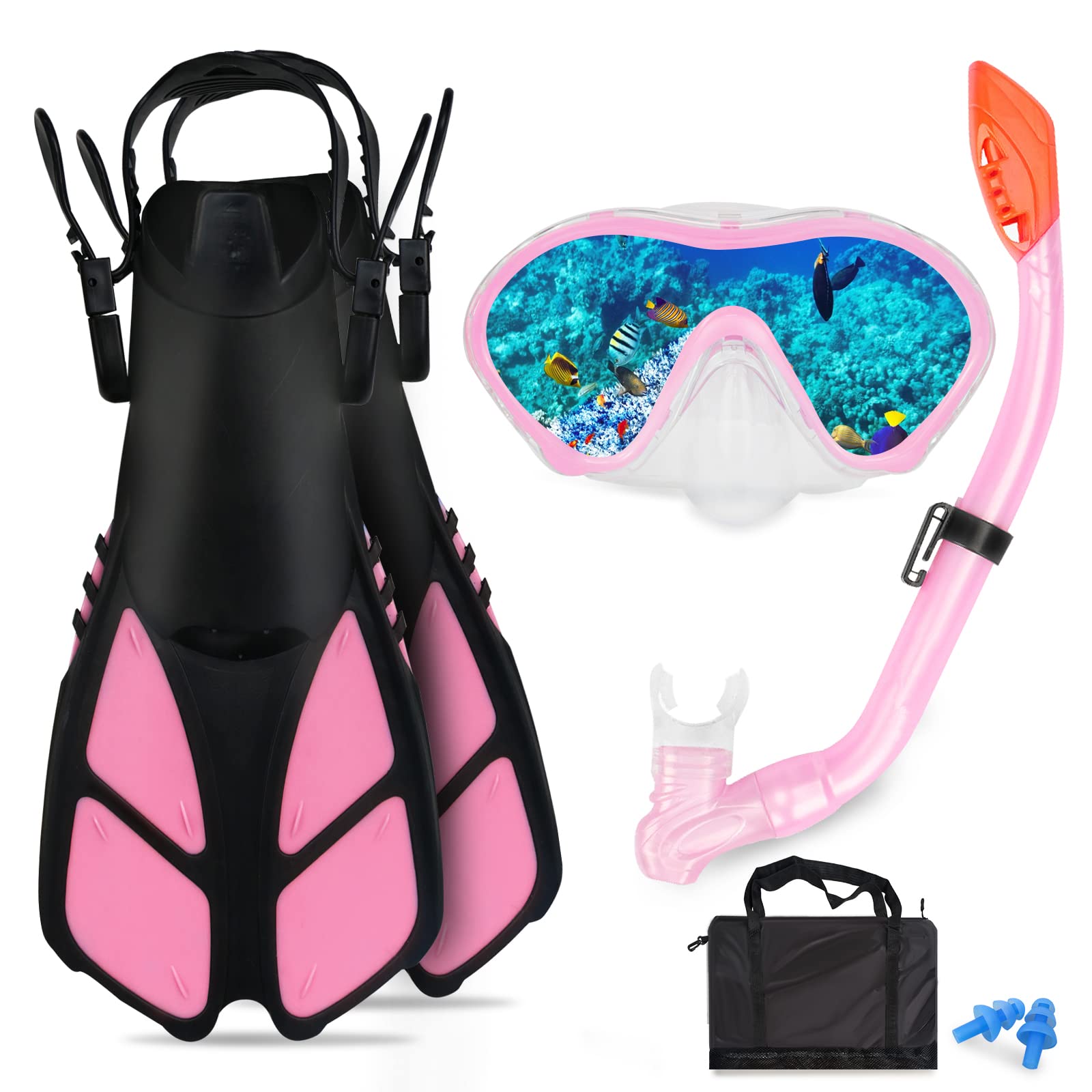 Panoramic Snorkel Mask for Kids Snorkeling Set + Flippers + Dry Top Snorkel + Earplugs + Gear Bag
Dry Top Snorkel for Ki